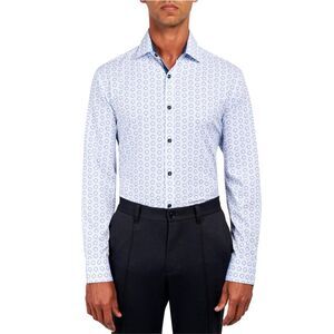 Society of Threads Mens Geometric Button Down Dress Shirt, Blue, NWT